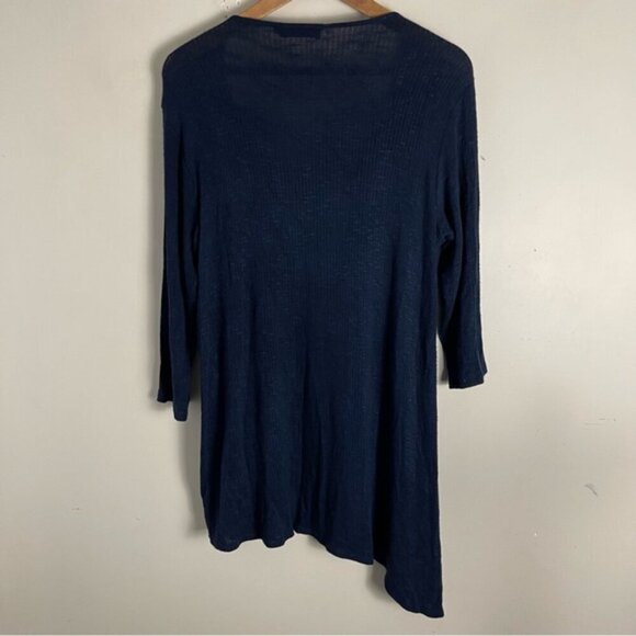 Sympli Ribbed Asymmetrical Tunic Top Sweater navy size 12 Lagenlook travel - Picture 2 of 9